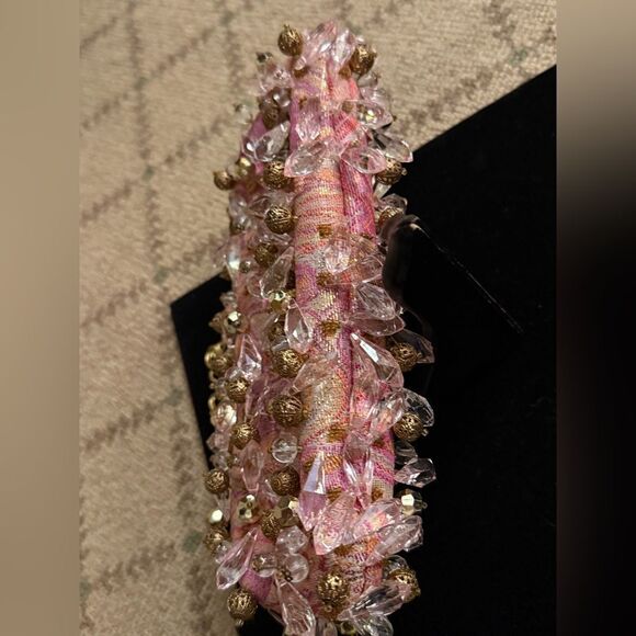 Rafe evening pink & silver jacquard.kiss lock purse clutch w beading VINTAGE - Picture 6 of 13